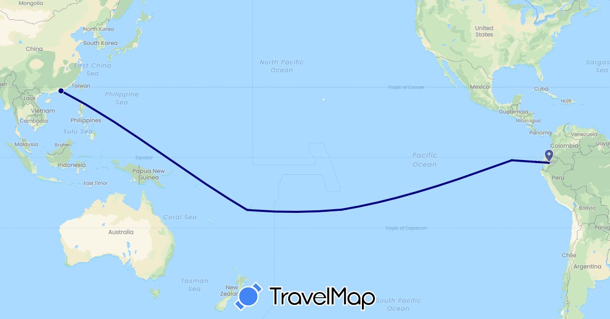 TravelMap itinerary: driving in Ecuador, Fiji, Hong Kong, French Polynesia (Asia, Oceania, South America)